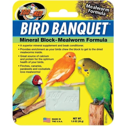 Zoo Med Bird Banquet Mineral Block - Mealworm Formula - Small - 1 Block - 1 oz