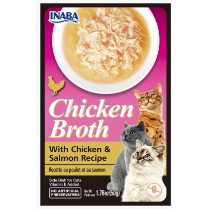 Inaba Chicken Broth with Chicken and Salmon Recipe Side Dish for Cats - 1.76 oz