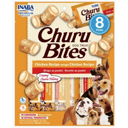 Inaba Churu Bites Dog Treat Chicken Recipe wraps Chicken Recipe - 8 count