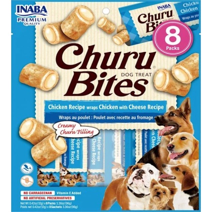 Inaba Churu Bites Dog Treat Chicken Recipe wraps Chicken with Cheese Recipe - 8 count