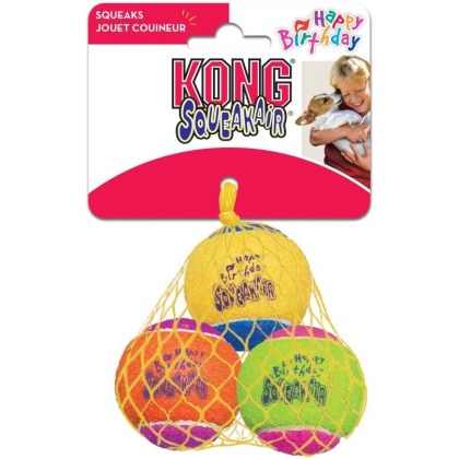KONG Squeakair Birthday Tennis Balls - Medium 3 count