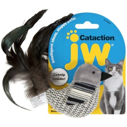 JW Pet Cataction Catnip Black And White Bird Cat Toy With Feather Tail  - 1 count