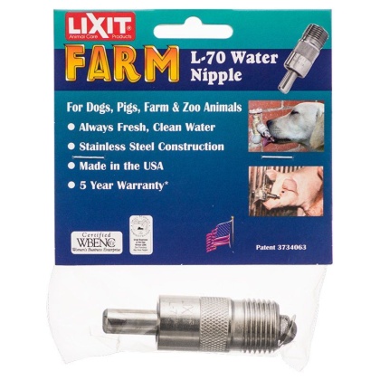 Lixit Water Nipple for Pets, Farm & Zoo Animals - L-70 - (MPT - Fits 1/2\