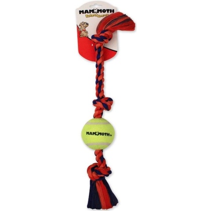 Mammoth Pet Flossy Chews Color 3 Knot Tug with Tennis Ball - Assorted Colors - Mini (11\