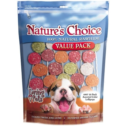 Loving Pets Nature's Choice Natural Rawhide Munchy Lollipops - 20 Pack