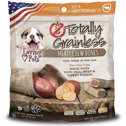 Loving Pets Totally Grainless Meaty Chew Bones - Beef & Sweet Potato - Toy/Small Dogs - 6 oz - (Dogs up to 15 lbs)