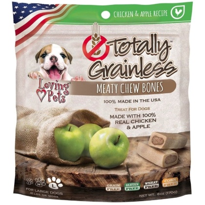 Loving Pets Totally Grainless Meaty Chew Bones - Chicken & Apple - Large Dogs - 6 oz - (Dogs 41+ lbs)