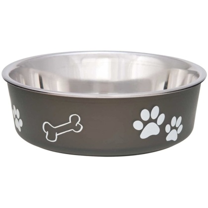 Loving Pets Stainless Steel & Espresso Dish with Rubber Base - Medium - 6.75