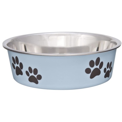 Loving Pets Stainless Steel & Light Blue Dish with Rubber Base - Small - 5.5