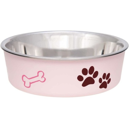 Loving Pets Stainless Steel & Light Pink Dish with Rubber Base - Small - 5.5
