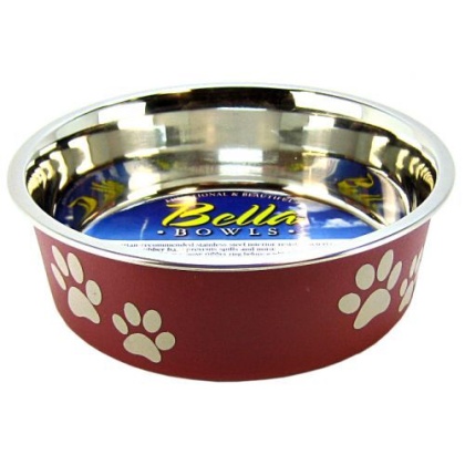 Loving Pets Stainless Steel & Merlot Dish with Rubber Base - Small - 5.5