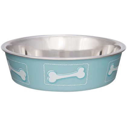 Loving Pets Stainless Steel & Coastal Blue Bella Bowl with Rubber Base - Small - 1.25 Cups (5.5\