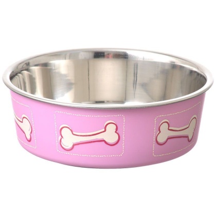 Loving Pets Stainless Steel & Coastal Pink Bella Bowl with Rubber Base - Small - 1.25 Cups (5.5