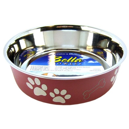 Loving Pets Stainless Steel & Merlot Dish with Rubber Base - Large - 8.5\