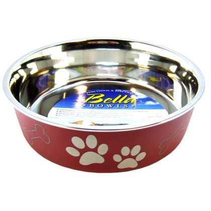 Loving Pets Stainless Steel & Merlot Dish with Rubber Base - Medium - 6.75\
