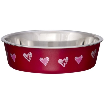 Loving Pets Stainless Steel & Red Hearts Bella Bowl with Rubber Base - 1 count