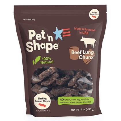 Pet 'n Shape Natural Beef Lung Chunx Dog Treats - Sizzling Bacon Flavor - 1 lb Bag