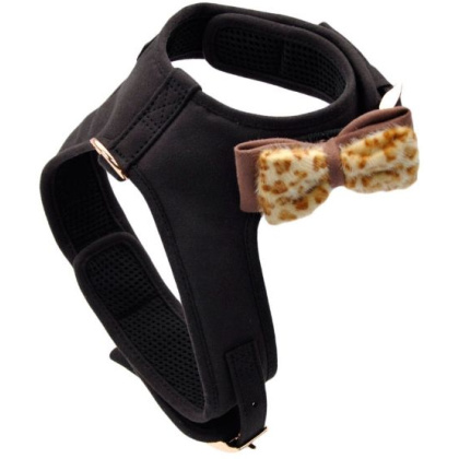 Coastal Pet Accent Microfiber Dog Harness Mod Black with Leopard Bow - X-Small