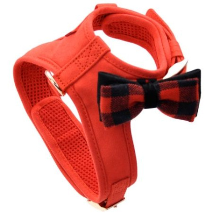 Coastal Pet Accent Microfiber Dog Harness Retro Red with Plaid Bow - Medium