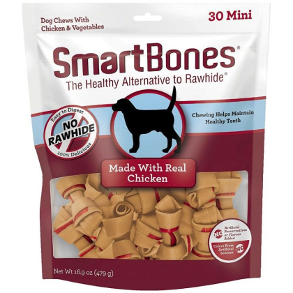 SmartBones Mini Vegetable and Chicken Bones Rawhide Free Dog Chew - 30 count