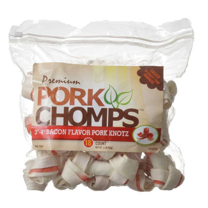 Pork Chomps Premium Pork Knotz - Bacon Flavor - Mini - 18 Count - (3\